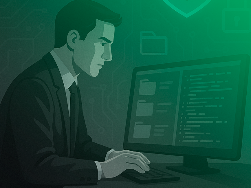o-que-e-a-iso-27037 Ilustração de um profissional analisando dados em um computador, com ícones de segurança digital ao fundo.